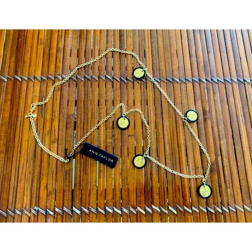 Brand New Ann Taylor Goldtone & Black Enamel Equestrian Necklace 🐎